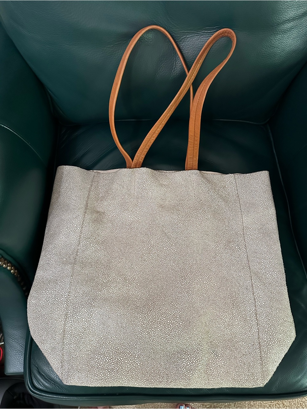 Sorial Pebbled Tote with Tan Straps
